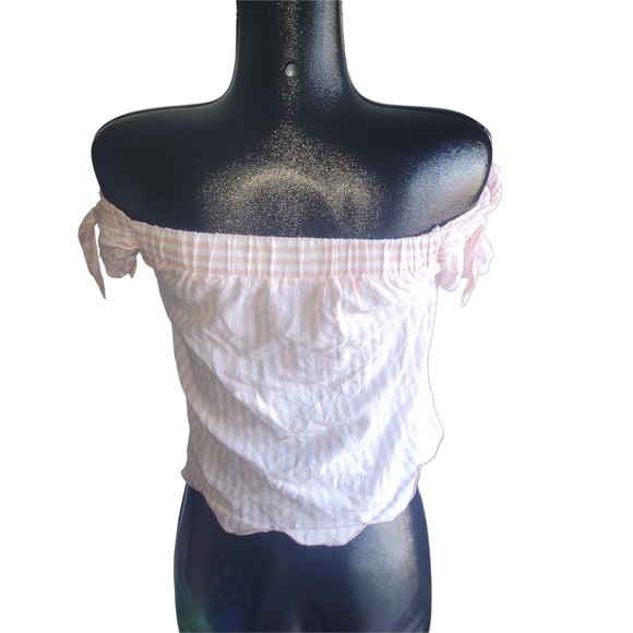 Guess Pink and White Striped Off-Shoulder Top S - Picture 4 of 5